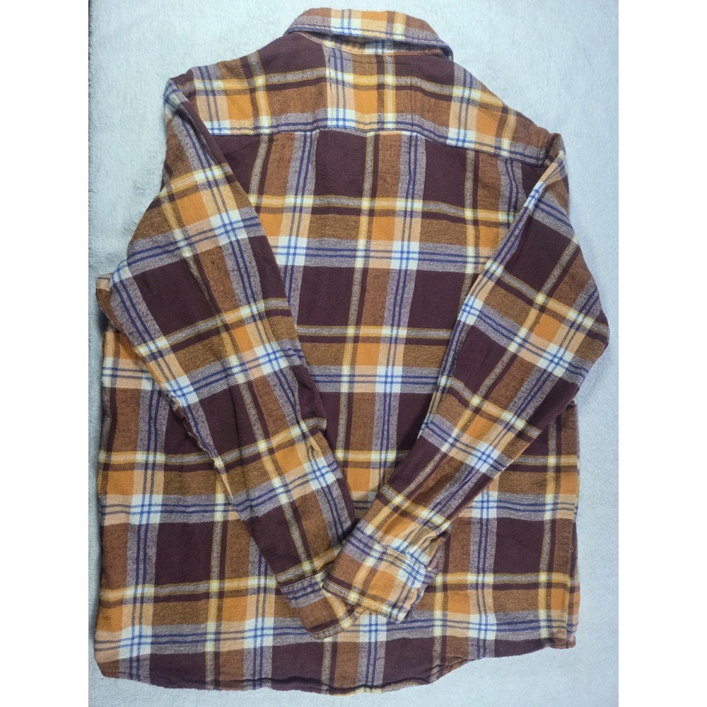 Slide Rider Plaid Flannel Shirt Men's Large Brown Blue 100% Cotton Workwear - Picture 4 of 6